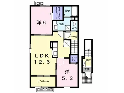 ルミエール大東II(2LDK/2階)の間取り写真