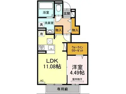 プランドール.I V B棟(1LDK/1階)の間取り写真