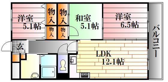グランリューくるめ木(3LDK/3階)の間取り写真