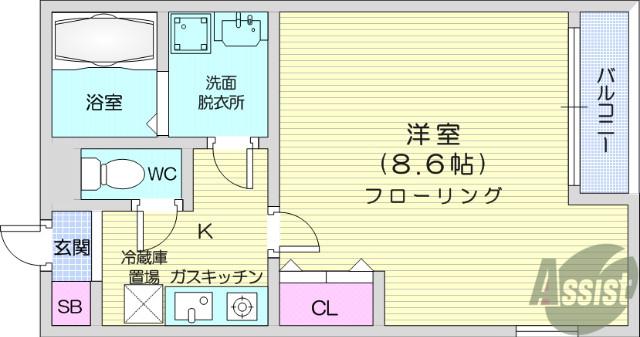 クレフラスト福祉大前ⅡA(1K/1階)の間取り写真
