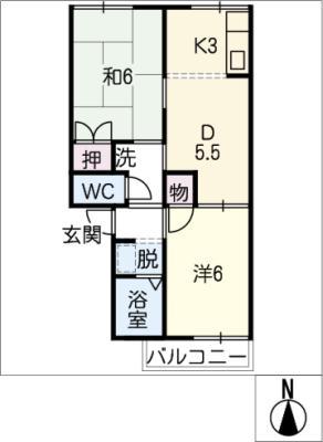 ツインハイムB棟(2DK/1階)の間取り写真