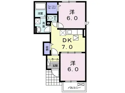 ふうばあII(2DK/1階)の間取り写真