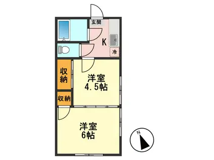 石津荘(2K/2階)の間取り写真