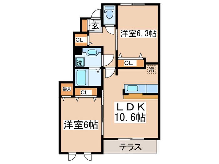フォンテーヌ聖蹟II(2LDK/1階)の間取り写真