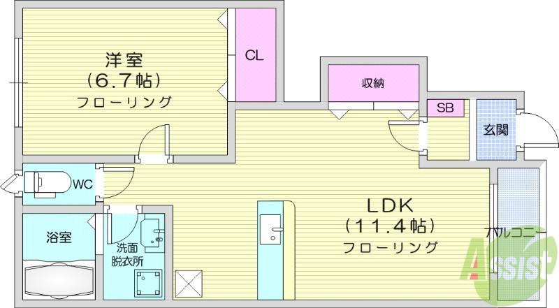 ライムフェルト(1LDK/1階)の間取り写真