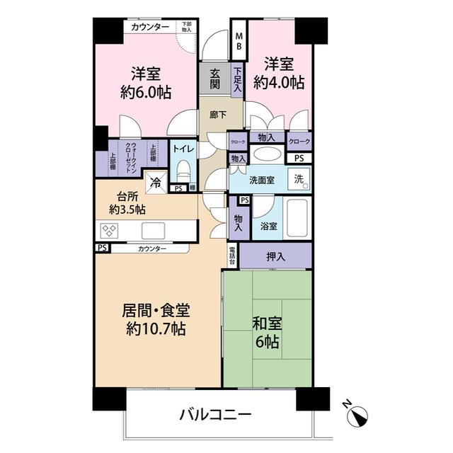 北鴻巣パークホームズ参番館 709(3LDK/7階)の間取り写真