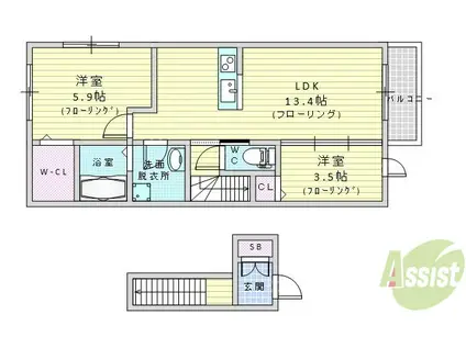 エレスチャルⅠ(2LDK/2階)の間取り写真