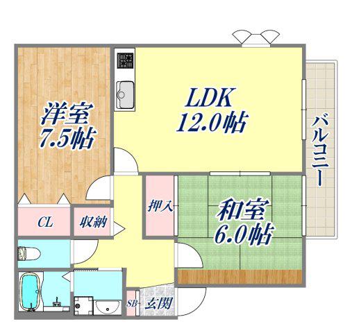 ガーデンスクエア伊丹B棟(2LDK/2階)の間取り写真