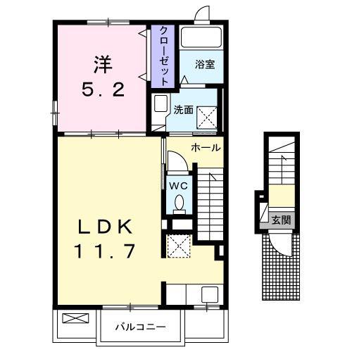 ヒラソル(1LDK/2階)の間取り写真