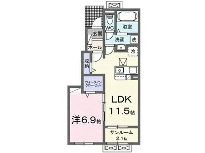 アミスターT II(1LDK/1階)の間取り写真