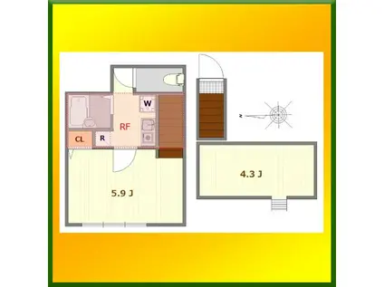 ミュレ東伏見(1K/2階)の間取り写真