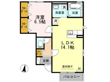 アクイール A棟(1LDK/1階)の間取り写真
