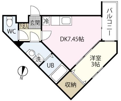 MOVE庚午北壱番館(1DK/1階)の間取り写真