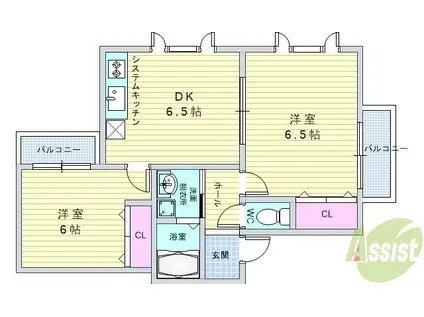 ヴェルディ豊中(2DK/1階)の間取り写真