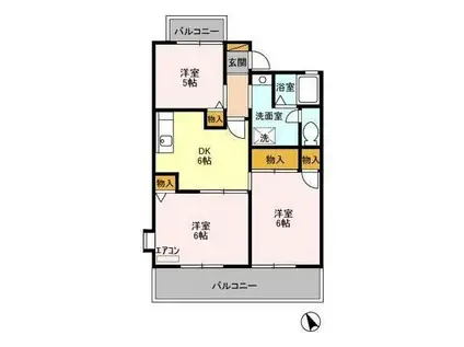 グランドサン伍番館(3DK/1階)の間取り写真