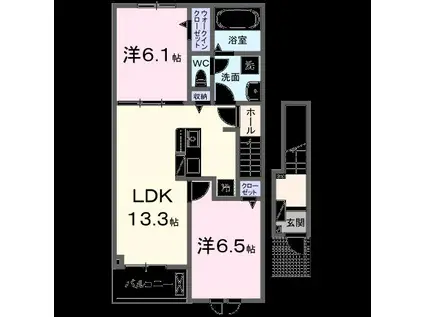 オリュザA(2LDK/2階)の間取り写真