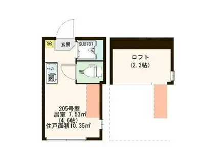 ハーモニーテラス方南II(ワンルーム/2階)の間取り写真