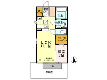 ルナラパンA棟(1LDK/1階)の間取り写真