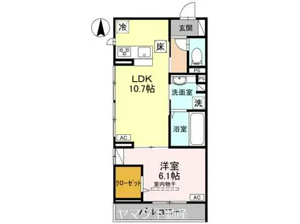 D-ROOM FIORE ”N”(1LDK/1階)の間取り写真