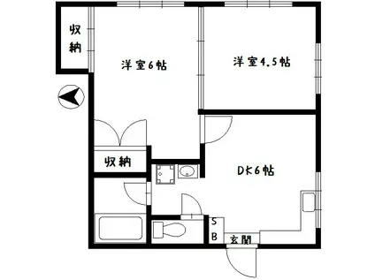 ホワイトハイムタナカ(2DK/1階)の間取り写真