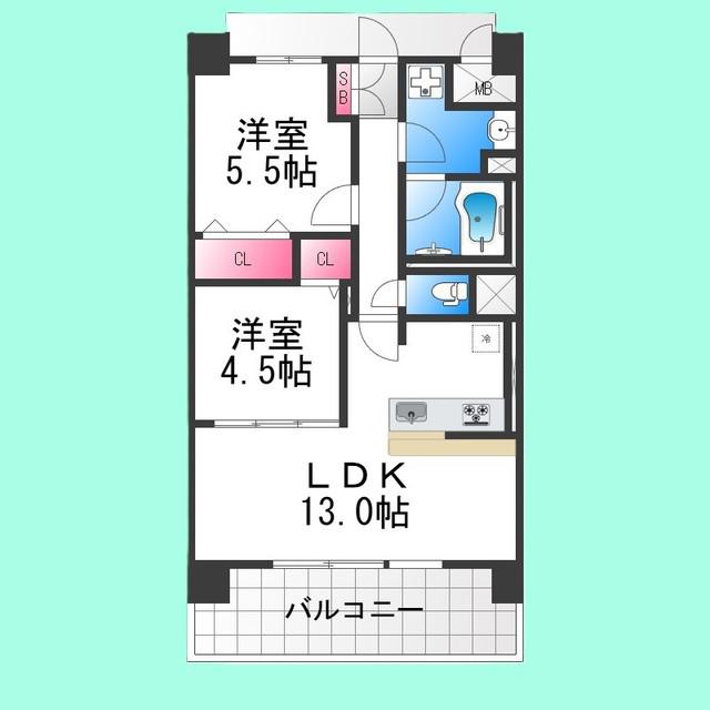 アトリエール堺寺地町(2LDK/6階)の間取り写真