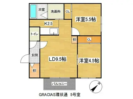  GRACIAS環状通 (2LDK/3階)の間取り写真