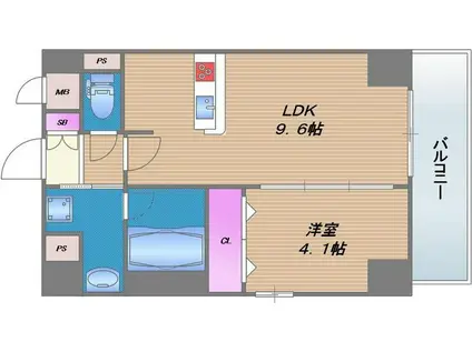 NOBLE MAISON(1LDK/9階)の間取り写真