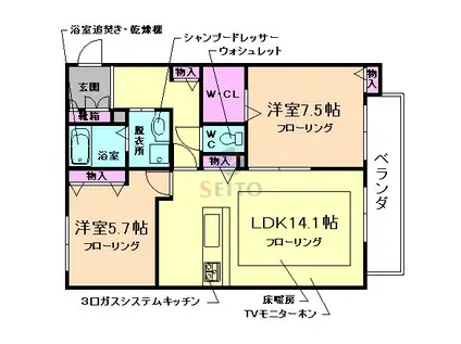 MAST COURT南桜塚C棟(2LDK/2階)の間取り写真