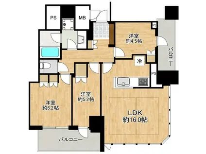 プレミストタワー大阪新町ローレルコート(3LDK/9階)の間取り写真