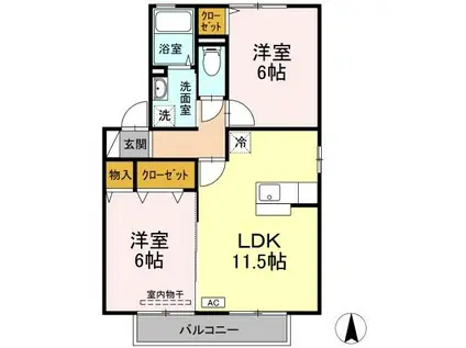 ボヌールC(2LDK/2階)の間取り写真