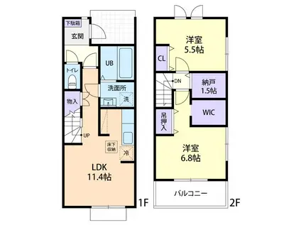 5/1君津市人見五丁目テラスハウス(2LDK/1階)の間取り写真