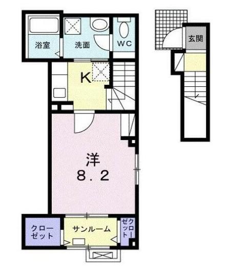 ソレイユ(1K/2階)の間取り写真