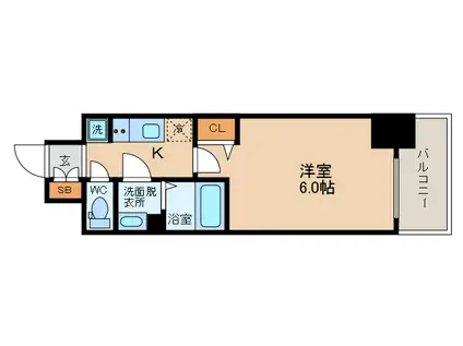 ファステート大阪上本町ソーレ(1K/9階)の間取り写真