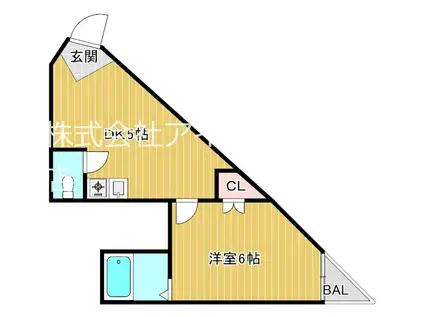 ガモロック(1DK/2階)の間取り写真