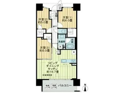 エスリード南草津グランプレイス(3LDK/9階)の間取り写真