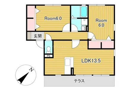 ドリームスクエア E棟(2LDK/1階)の間取り写真