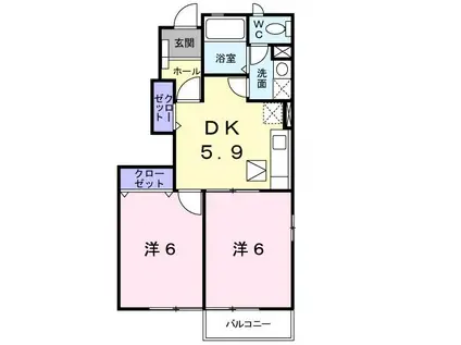 ラポレII(2DK/1階)の間取り写真