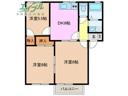 ラフォーレビラB(3DK/2階)の間取り写真