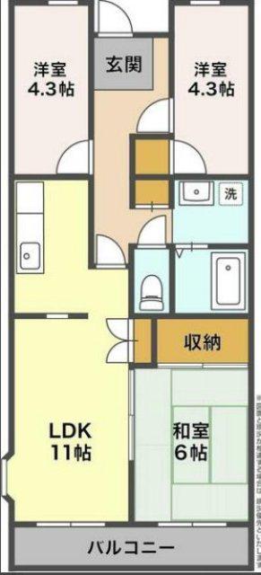 静岡鉄道静岡清水線 新静岡駅 徒歩45分 5階建 築36年(3LDK/3階)の間取り写真