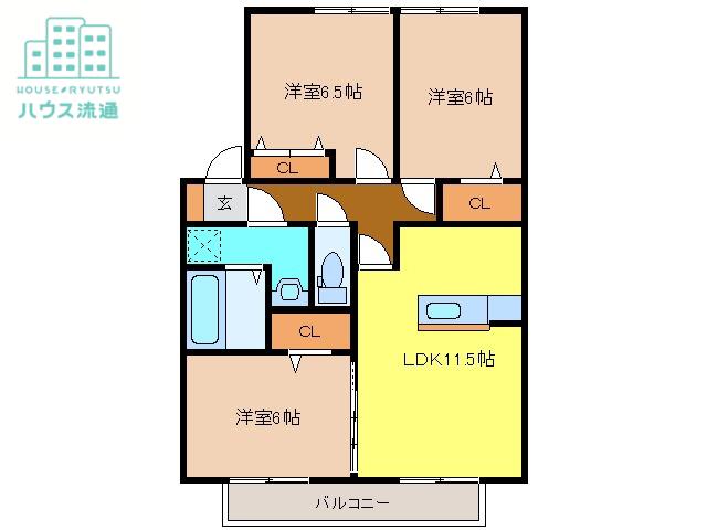 グラン・ドミール古賀A棟(3LDK/2階)の間取り写真
