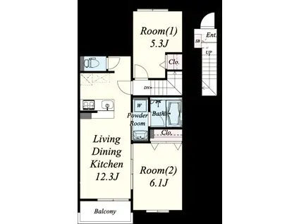 サザンテラスソレアード(2LDK/2階)の間取り写真