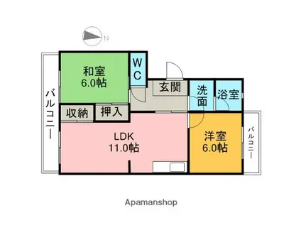 グレイスカリガネ(2LDK/3階)の間取り写真
