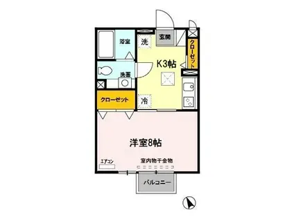 モナリエ中浦和(1K/1階)の間取り写真