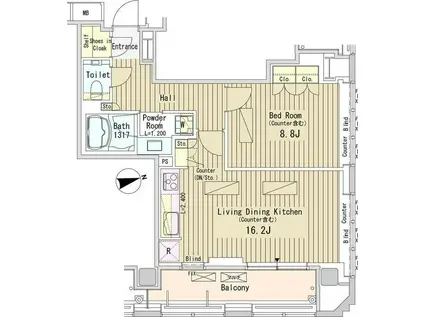 パークアクシス御成門(1LDK/19階)の間取り写真