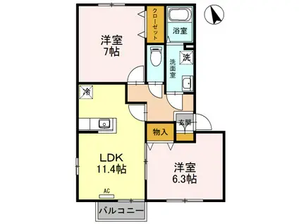 Dフレアタウン長宮III(2LDK/2階)の間取り写真