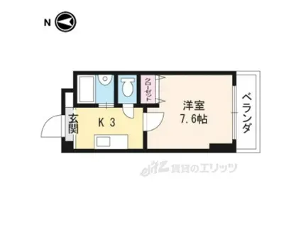 ヴェール一乗寺(1K/3階)の間取り写真