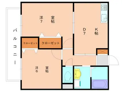 カロス古賀 A棟(2DK/1階)の間取り写真