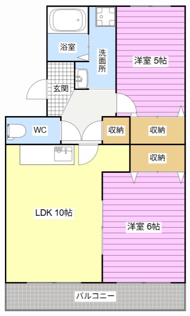 アンソレイエII(2LDK/1階)の間取り写真