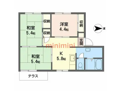 タウニーかわなか(3K/1階)の間取り写真