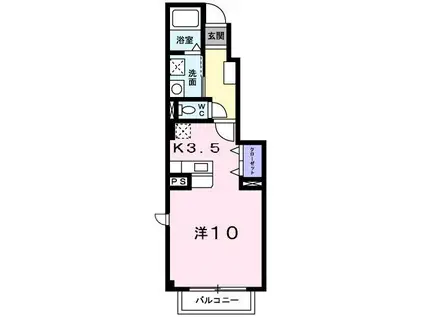 ヴィラ・バンリューA棟(ワンルーム/1階)の間取り写真